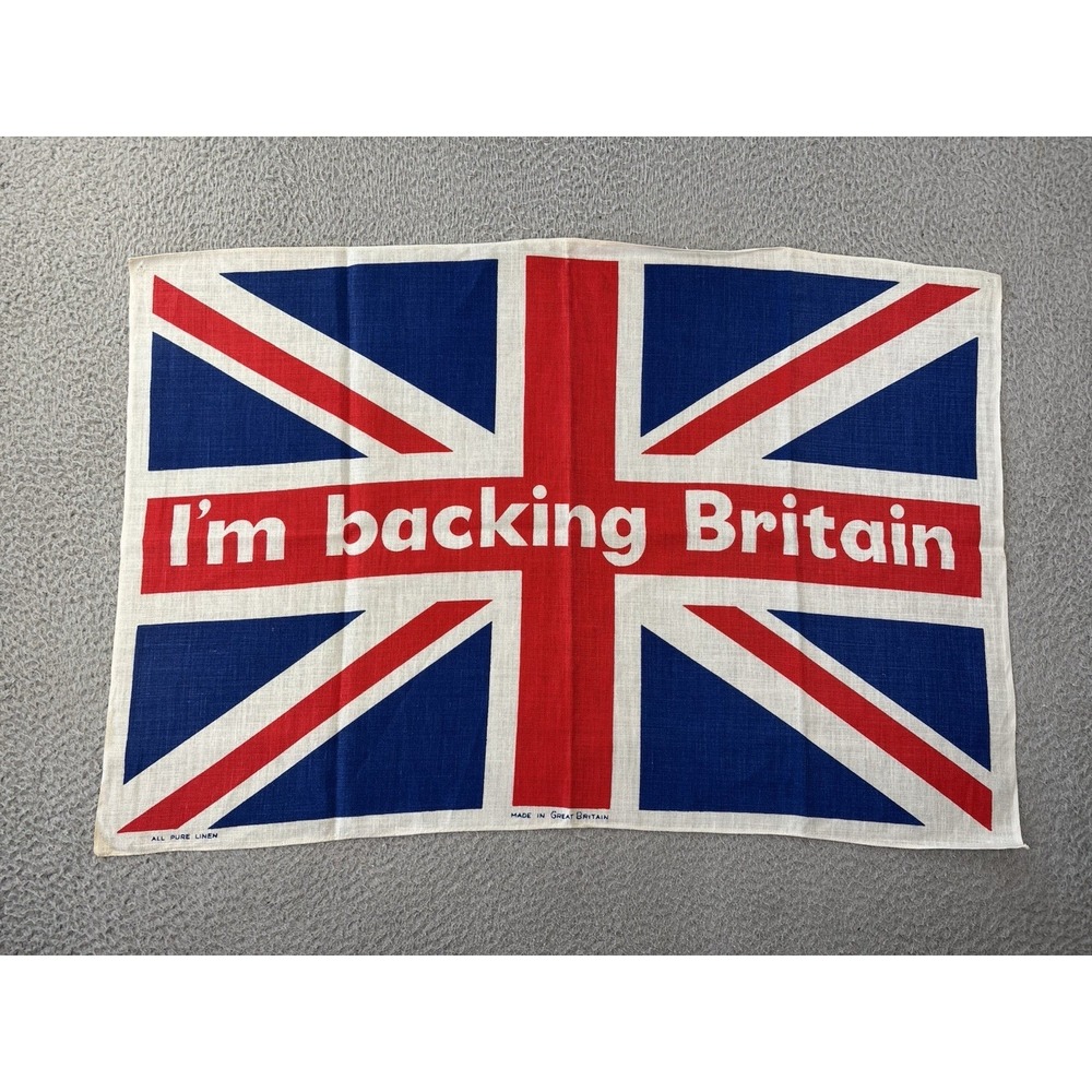 Vintage‎ I'm Backing Britain Tea Towel MCM Kitsch Wall Hanging Union Jack 1960s